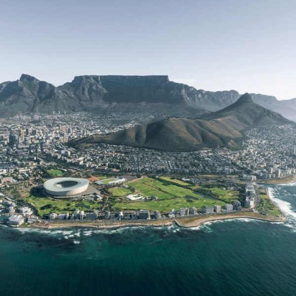 Cape Town Table Mountain with stadium and city in front